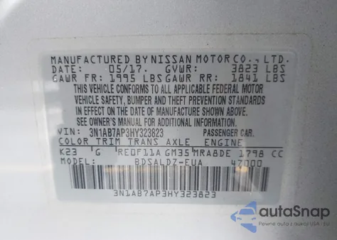 2017 Nissan Sentra Sv from USA, damaged, VIN 3N1AB7AP3HY323823